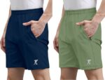 Pack of 2 Solid Men Dark Blue, Light Green Regular Shorts