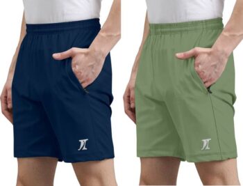 Pack of 2 Solid Men Dark Blue, Light Green Regular Shorts