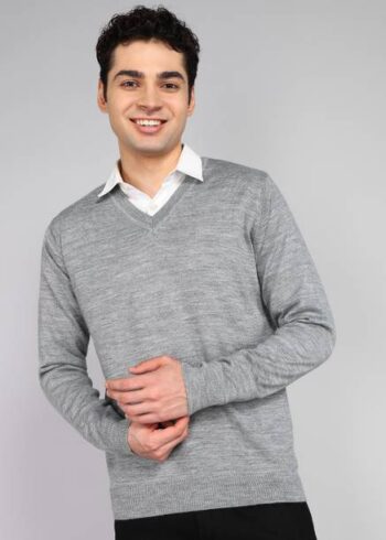 Men Printed Scoop Neck Blue Sweater