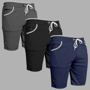 Pack of 3 Solid Men Grey, Black, Dark Blue Casual Short