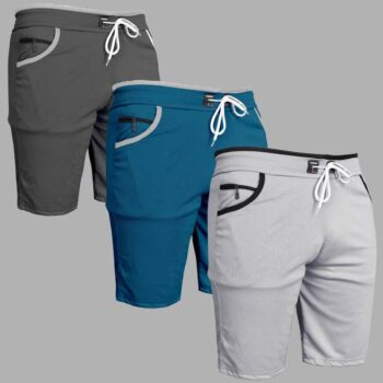 Pack of 3 Solid Men Grey, Light Blue, Silver Casual Shorts