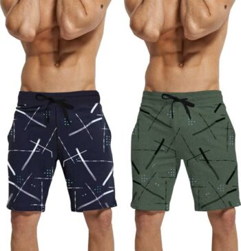 Pack of 2 Solid Men Black, Dark Blue Sports Shorts