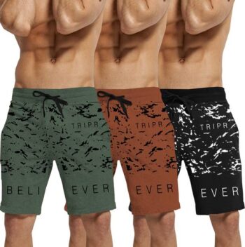 Pack of 3 Solid Men Black, Dark Blue, Light Green Casual Shorts