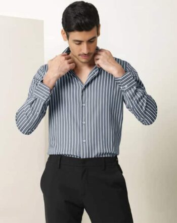 Men Tailored Fit Striped Spread-Collar Shirt