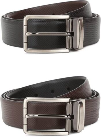 Men Brown, Black Genuine Leather Belt