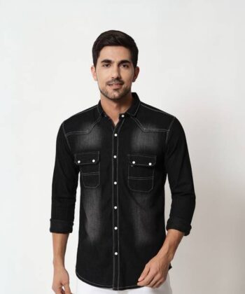 Men Regular Fit Washed Spread Collar Casual Shirt