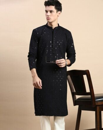 Men Embroidered Regular Fit Long Kurta