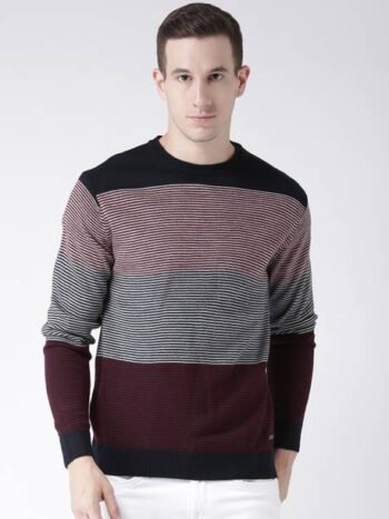 Men Solid Crew Neck Brown Sweater