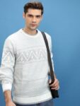 Men Solid Round Neck White Sweater