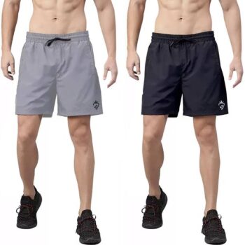 Pack of 2 Solid Men Dark Grey, Green Sports Shorts