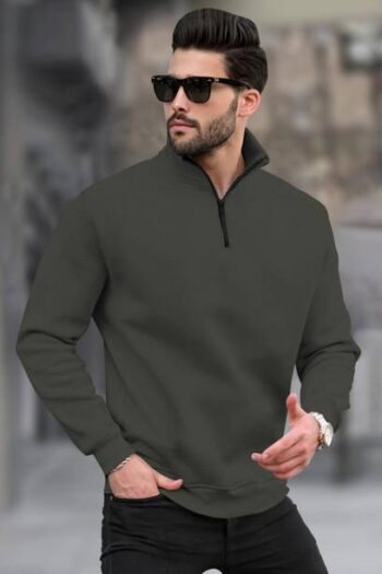 Men Solid Collared Neck Green Sweater