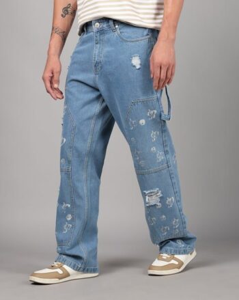 Shein Street Full Length Light Distress Straight Jeans