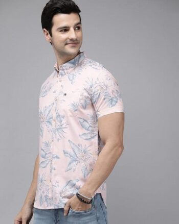 Men Floral Print Slim Fit Shirt with Button-Down Collar