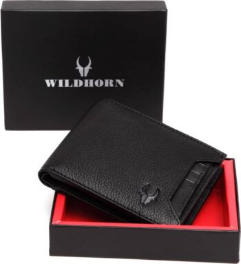 Men Casual Black Genuine Leather RFID  Wallet