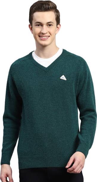 Men Solid High Neck Green Sweater