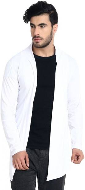 Men Solid Mandarin Neck White Sweater