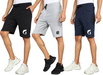 Pack of 3 Self Design Men Silver, Dark Grey, Blue Regular Shorts