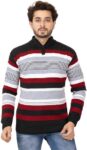 Men Striped Collared Neck Dark Blue Sweater