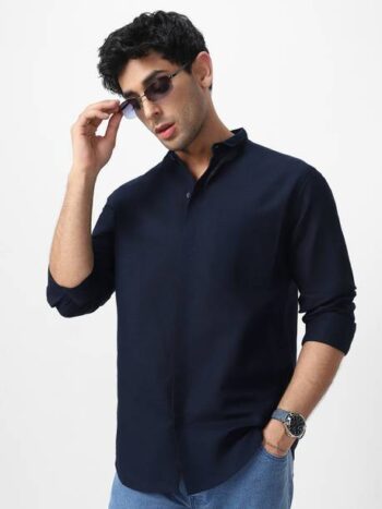 Men Regular Fit Solid Lapel Collar Casual Shirt