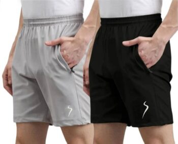 Pack of 2 Solid Men Black, Grey Sports Shorts, Gym Shorts