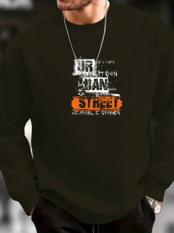 Men Printed Round Neck Dark Green Sweater