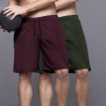 Pack of 2 Self Design Men Maroon, Green Regular Shorts