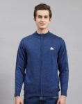 Men Self Design Crew Neck Blue Sweater