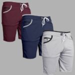 Pack of 3 Solid Men Maroon, Dark Blue, Silver Casual Shorts