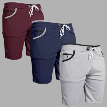 Pack of 3 Solid Men Maroon, Dark Blue, Silver Casual Shorts