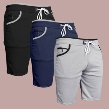 Pack of 3 Solid Men Dark Blue, Silver, Black Casual shorts