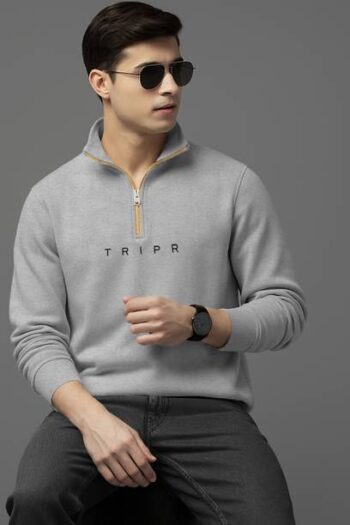 Men Solid High Neck Grey Sweater