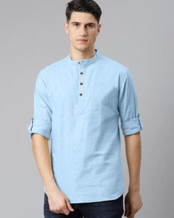 Men Regular Fit Kurta with Mandarin Collar